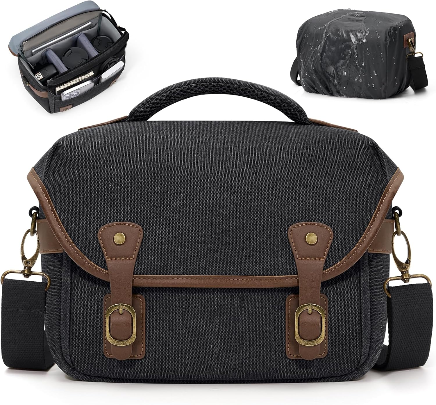 RAINSMORE Canvas Camera Bag, DSLR/SLR/Mirrorless Small Camera Sling Bags Cross-body Camera Case, Compact Shoulder Bag for Photographers with Rain Cover Vintage Sling Bags for Men and Women, Black - Image 9