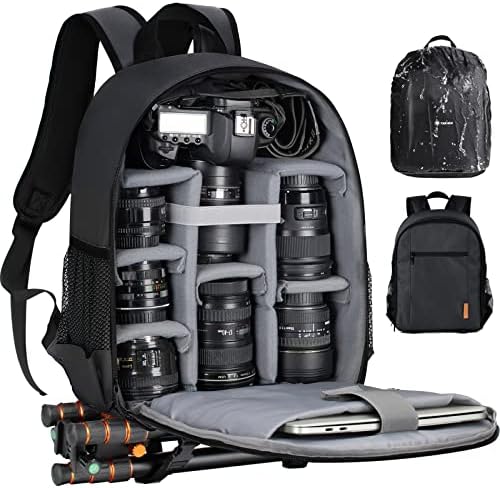 TARION Camera Backpack Bag Small - Professional DSLR Camera Bag Photography Backpack with 13“ Laptop Compartment & Waterproof Rain Cover & Tripod Holder for Photographers (Black TB-S)