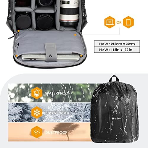 TARION Camera Backpack Bag Small - Professional DSLR Camera Bag Photography Backpack with 13“ Laptop Compartment & Waterproof Rain Cover & Tripod Holder for Photographers (Black TB-S) - Image 6